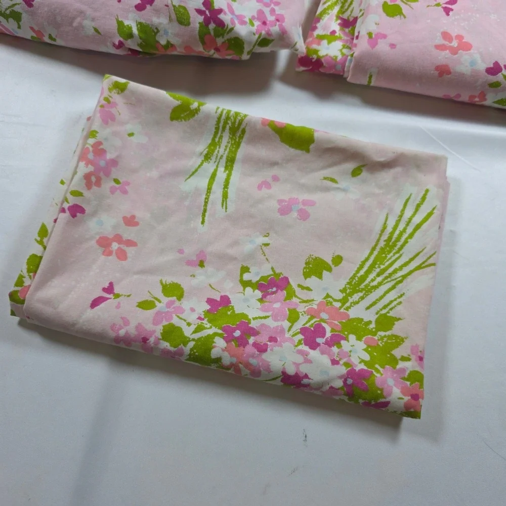 Vintage Burlington House Pink Floral Sheet Set Twin Percale 70s Made in USA